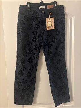 Coldwater Creek Brocade Ankle Black Patterned Blue Jeans